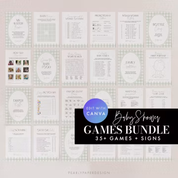Green Gingham Baby Shower Games Bundle, Baby Shower Games Bundle, Green Plaid Baby Shower Games, Printable Baby Games, Canva #GH2506