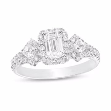 Attractive 1 CT Emerald Cut Diamond Past Present Future Frame Engagement Ring in Sterling Silver Stylish Beautiful Ring Perfect Propose Ring
