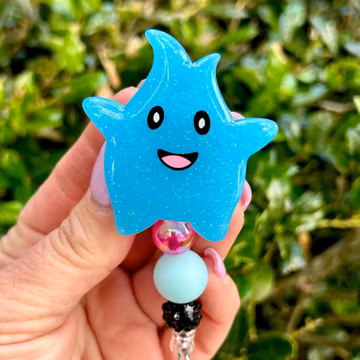 Glow in the Dark badge Reel, Blue Star Nurse Badge Reel, Glitter Badge Holder, Pediatric ID Holder, Teacher Lanyard, Server Badge