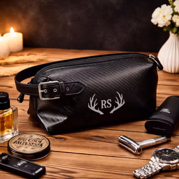 Travel Toiletry Bag Groomsmen Gift Set | Personalize Brown Leather Shaving Kit for Him
