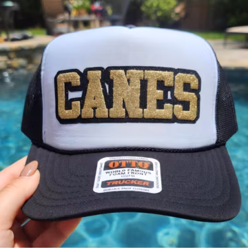 Custom Trucker Hat with Puff Embossed Name and Glitter | Personalize for Mascot, School Spirit, Baseball