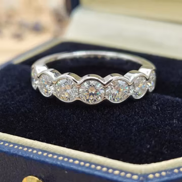 Moissanite Wedding Band, 1.4ct Round Cut Bezel Eternity Ring, 925 Sterling Silver White Gold Plated, Minimalist Anniversary Gift for Her