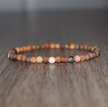 4mm Matte Picasso Jasper Bracelet • Minimal Unisex Stretch Beads • Custom Size