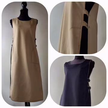 Reversible long jumper dress vintage 70s black beige small ladies pockets minimal boho vtg handmade