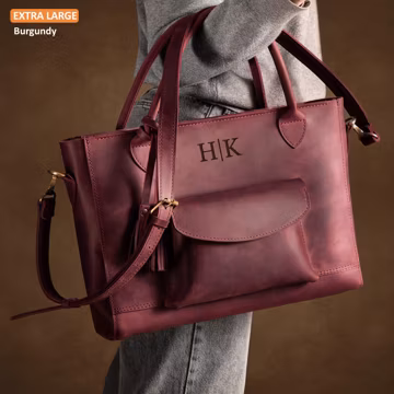 Womens Leather Briefcase, Personalized Laptop Bag Gift for Her, Monogrammed Work Bag