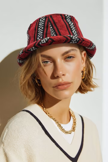 Red and Black Tribal Bucket Hat: Boho Aztec Festival Style