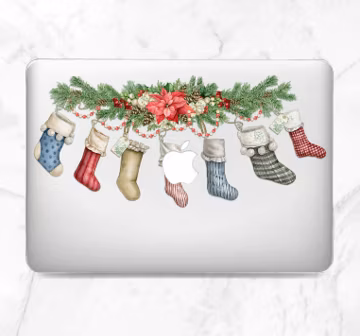 Christmas socks art Macbook case clear Macbook hard case Winter decor case Macbook case cute Macbook Air 15 Macbook 16 inch Pro 14 2026 Neo