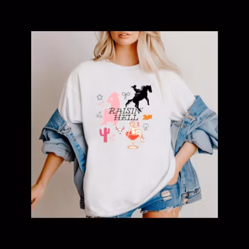 Raisin' Hell T-shirt, Cowgirl Gift Tee, Western Style Shirt, Gift for Her, Trendy Tee, Gift for her