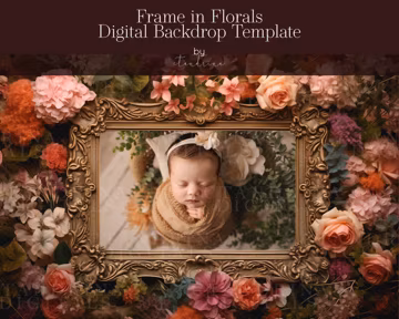 Floral Frame Digital Photo Template: Antique Fine Art (PNG for Photoshop)