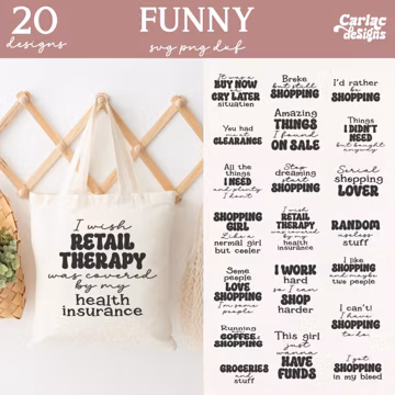 Funny Tote Bag SVG Bundle, Shopping Quotes (Cut Files)