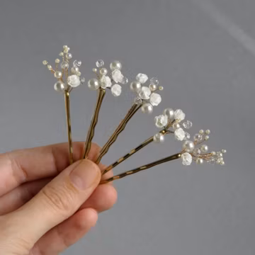 Bridal Pearl Hair Pins, Babys Breath Wedding Hair Piece, Flower Bobby Clip For Bride