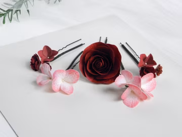 Burgundy Wedding Hair Pins, Flowers Bridal Hair Piece, Floral Fall Rose Headpiece Bride Bridesmaid