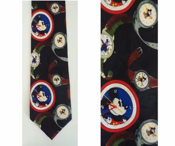 Vintage Mickey Mouse Watch Neck Tie, 1990s Novelty Print Mens Tie