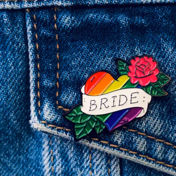 Rainbow Bride Enamel Pin | LGBTQ Wedding Gift, Lesbian Bachelorette Party Pins, Bride Pin, Lesbian Hen Party Badge, Mrs and Mrs