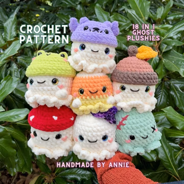 Halloween Crochet Pattern | Ghost Plushies | 18 in 1 Pattern Bundle | Annie Carraway Art | PDF Pattern
