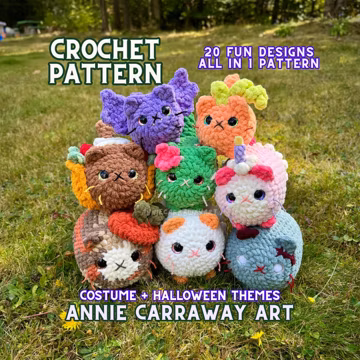 Loaf Cat Crochet Pattern | Halloween and Costume Cat Plushies | 20 in 1 Pattern Bundle | Annie Carraway Art | PDF Pattern