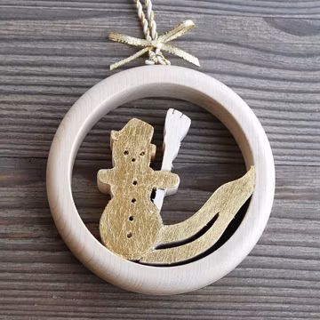 Gold Leaf Wooden Snowman Ornament – Maple Wood Christmas Decoration