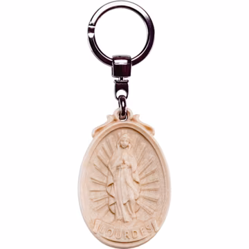 Virgin Mary Lourdes Wooden Keyring, Catholic Gift