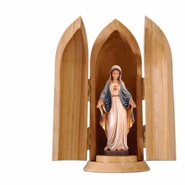 Sacred Heart of Mary Wooden Statue in Niche, Catholic Religious Gift
