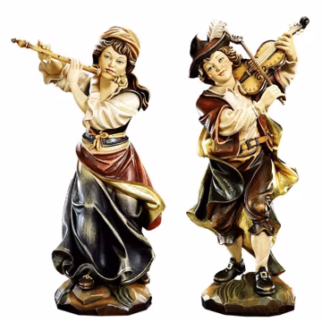 Hand Carved Wooden Musician Couple Statue – Maple Wood, Painted