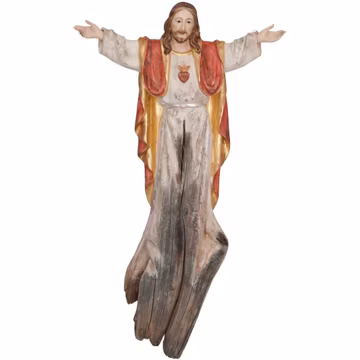 Sacred Heart of Jesus Wood Sculpture, Hand-Painted Religious Gift