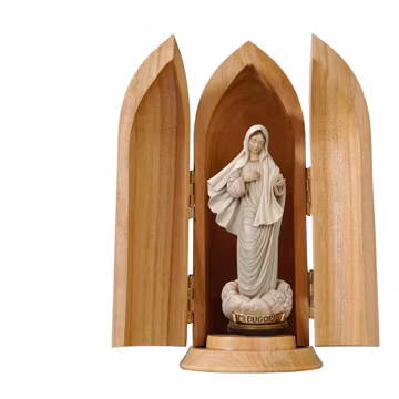Our Lady of Medjugorje Wooden Statue in Niche, Catholic Religious Sculpture