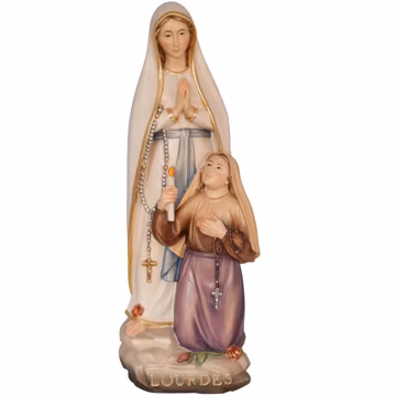 Our Lady of Lourdes with Bernadette - Hand-Painted Maple Wood Statue