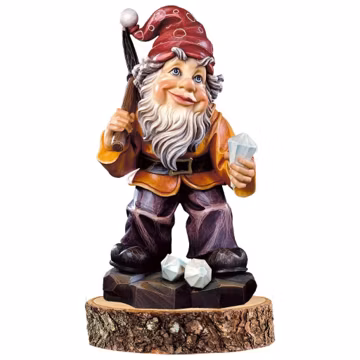 Hand Carved Maple Wood Diamond Digger Gnome Statue