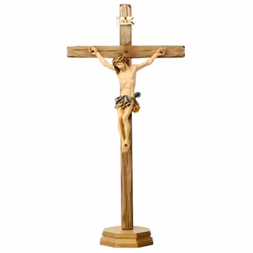 Baroque Crucifix on Pedestal – Religious Wooden Decor, Catholic Gift