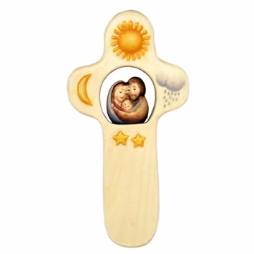 Holy Family Wooden Cross, Children's Religious Gift, Maple Wood