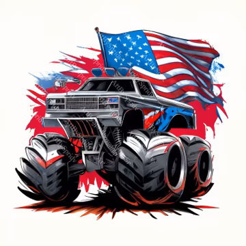 Monster Truck Transparent PNG Clipart,USA Flag Extreme Vehicle Cartoon Design, Printable Sublimation,Digital Download,Instant PNG Art