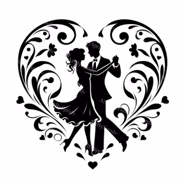 Romantic Couple Dance Silhouette PNG, Floral Heart Valentine Clipart for DTG T-Shirt, Mug, Tumbler Sublimation & Scrapbooking - Digital Art