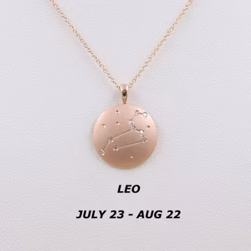 14k Solid Gold Leo Zodiac Necklace: Genuine Diamond Star Sign