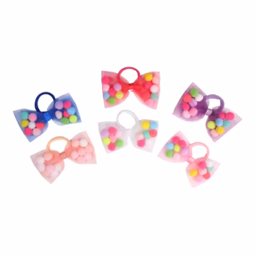 Bow Hair Ties For Girls With Pom Poms | 4Inch Bow | Soft Ponytail Holders with Strong Grip | Gifts For Girls Ages 0-12