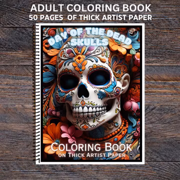 Day of the Dead Skulls Vol 1 - Spiral Bound Adult Coloring Book - Thick Artist Paper - 50 pages - Stress Relief Mindfulness Relaxation