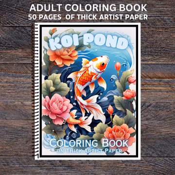 Koi Pond - Spiral Bound Adult Coloring Book - Thick Artist Paper - 50 pages - Stress Relief Mindfulness Adults Relaxation