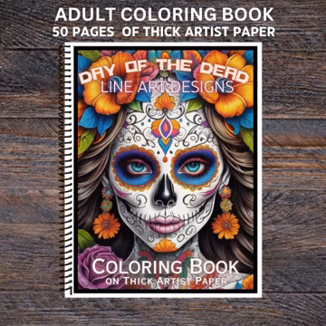 Day of the Dead - Vol 4 - Spiral Bound Adult Coloring Book - Thick Artist Paper - 50 pages - Stress Relief Mindfulness Adults Relaxation