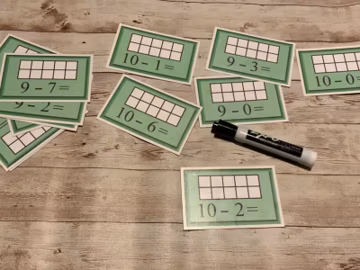 Subtraction Facts Ten Frame Cards - 56 Dry Erase Laminated Card - Kindergarten