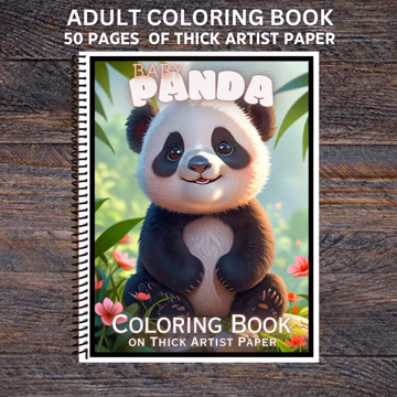 Baby Pandas - Spiral Bound Adult Coloring Book - Thick Artist Paper - 50 pages - Stress Relief Mindfulness Adults Relaxation