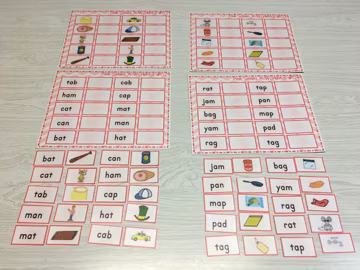 The Pink Series - Complete - Vowel Set - Laminated Mats And Card Sets - Montessori Material for Primary Language