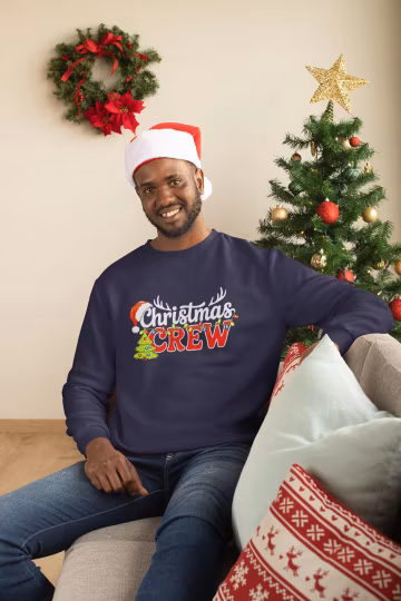 Christmas Crew Sweatshirt, Holiday Tree Santa Hat Pullover, Cozy Christmas Crewneck for Family Photos, Parties & Matching Outfits