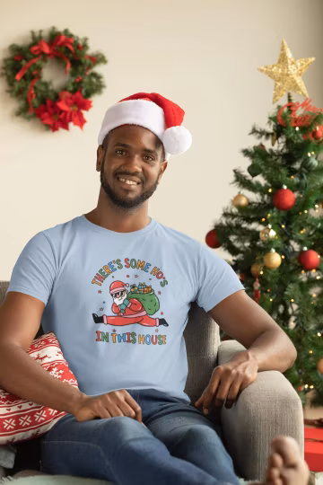 Santa Skull Christmas Shirt, There's Some Ho's in This House Tee, Funny Holiday T-Shirt, Santa Sack Graphic, Adult Christmas Party Outfit