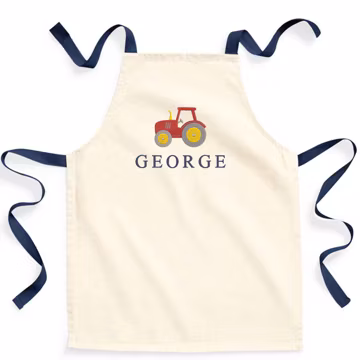 Embroidered Boys Personalised Name Tractor Craft Apron Fairtrade Cotton Kitchen Baking Gift