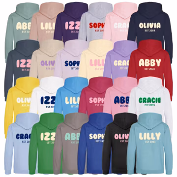 Personalised Bubble Font Name Hoodie (Kids & Adults Sizes) Custom Text Year Established Design