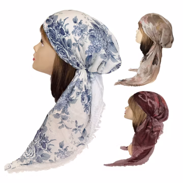 Gauze Headscarf with Fringed Tail - Pre-tied Head Wrap, Hair Cover, Chemo Scarf