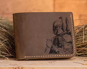 Mandalorian Boba Fett Wallet Star Wars Gift Personalized Mens Wallet Leather Wallet Husband Gift, Boyfriend Gift, Gift for Him Star Wars s3