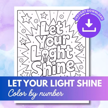 Let Your Light Shine Color by Number Printable, Christian Coloring Page, Sunday School Activity, Bible Verse Worksheet, VBS Craft, Galatians