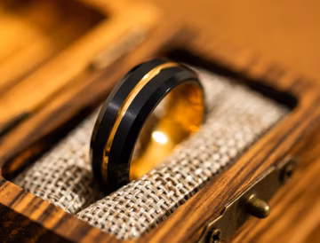 Black and Gold Wedding Band for Men, 24k Gold Tungsten Engagement Ring, Black Ring for Men with Gold Trim, Gold and Black Ring