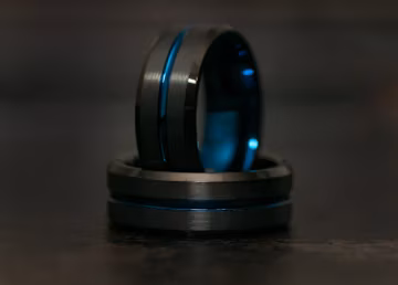 Black Tungsten Wedding Band with Blue Trim, Plain Black Engagement Ring for Men, Black and Blue Tungsten Ring