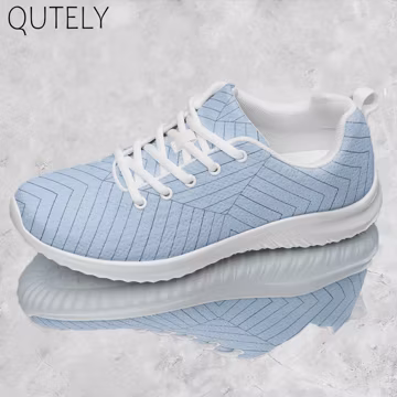 Blue Black Striped Women's Sneakers, Breathable Gym Shoes, Sports Shoes, Summer Shoes, Lace Up Shoes, Walking Footwear | QUTELY J0295
